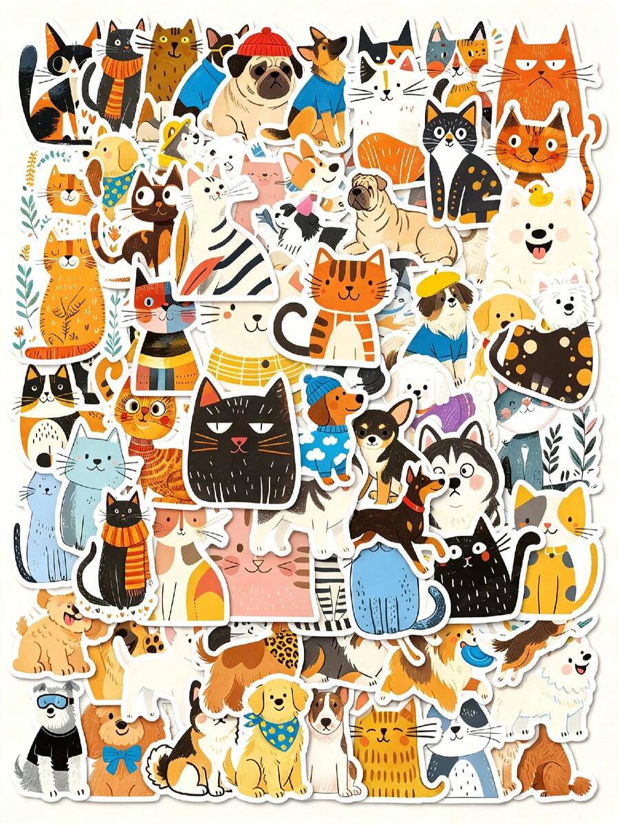 50/56/106pcs Cute Cartoon Dog/Cat Stickers: Perfect For Scrapbooking, Journaling, Laptop, Bumper, Skateboard, Water Bottle, Computer, Phone