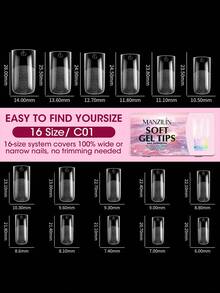 576pcs/Box Short-Medium Almond Shape False Nails, 16 Sizes, Semi-Matte/Glossy Full Coverage Pre-Buffed Soft Gel Nail Tips, Suitable For Home DIY And Nail Salon Use - Clear - View 16