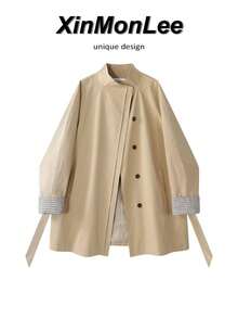 American Style Stand Collar Single-Breasted Button Coat Jacket, College Vacation Daily Spring Autumn Casual Travel - Khaki - View 1