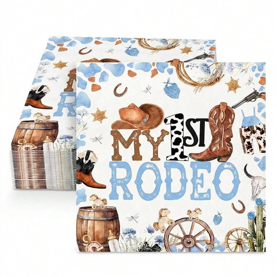 20/40/60pcs My First Rodeo Birthday Party Napkins Western Cowboys 1st ...