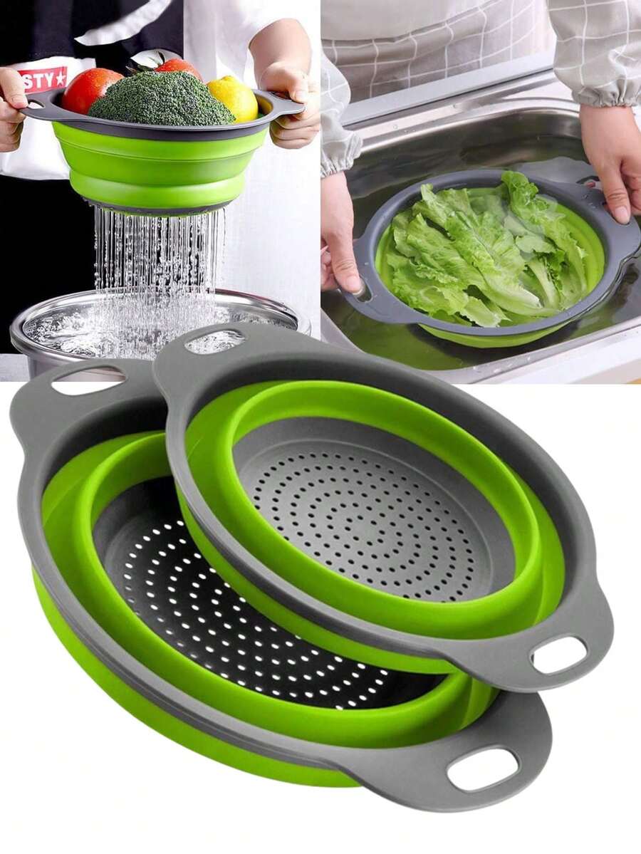 Collapsible Kitchen Strainer Basket With Handle, Vegetable & Fruit Washing Colander, Foldable Storage Filter Basket, Suitable For Vegetables, Fruits, Pasta, Noodles, Salad Prep, Kitchen Sink, Small Kitchen, Apartment Kitchen And Dorm Kitchen Use