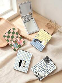 1PC Ins Cat Pet Series Portable Vanity Mirror, Foldable Lightweight Ultra-Thin Convenient Hand Mirror, PU Leather, Suitable For Multiple Scenarios And All People, Rectangular Mirror, Pocket Mirror, Cartoon Cat Rabbit Plaid Fish Pattern Design, Exquisite And Delicate, Easy To Carry, Handheld Makeup Mirror, 180° Flip Cover, Multi-Functional Mini Mirror, Compact Mirror, Mirrors, Daily, Festival, Birthday, Valentine's Day - Multicolor - View 1