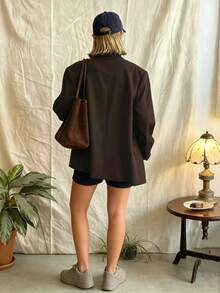 Women's Autumn Solid Color Casual Loose Long Sleeve Blazer Jacket - Brown - View 3