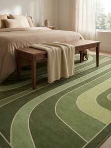 1pc Green Gradient Geometric Line Area Rug, Faux Cashmere Material Rectangular Modern Minimalist Abstract Pattern, Machine Washable Suitable For Living Room Bedroom Daily Home Decor, Aesthetic Home Decoration - Multicolor - View 6