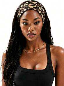 1 Brown Leopard-Print Bohemian-Style Sports Yoga Headband – Unisex, Sweat-Wicking, Stretchy, And Soft - Multicolor - View 3