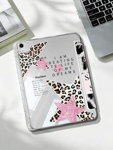 1pc Leopard Print Star Patchwork Floral Letter Tablet Case Compatible With IPad Mini6/Mini7/10.2/10.5/10.9 (Air4-Air8)/Pro 11/10th Gen/A16/Pro 11 2024, Double-Sided Painted Pattern Tablet Case, Transparent Acrylic Back Shell, Silk Texture 8-Angle Stand, Auto Sleep/Wake, Built-In Pen Slot, Pen Not Included, Some Models With Camera Frame - Multicolor - View 4