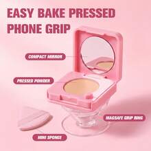 2-In-1 Pressed Face Powder & Phone Grip, Portable Matte Setting Powder With Built-In Mirror, Oil Control & Pore Blurring Compact Makeup For On-The-Go Touch Ups - Multicolor - View 5