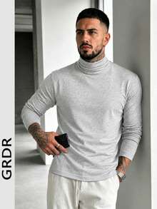Men's Spring/Autumn Turtleneck Long Sleeve T-Shirt, Suitable For Outdoor Casual Wear - Light Grey - View 3