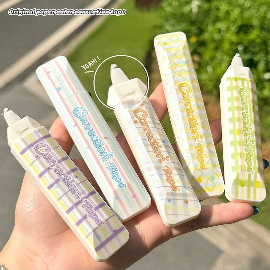 5 buah Pita Koreksi Warna Kertas Original, Pita Koreksi Gaya Pena dengan Pola Garis-Garis Beragam untuk Siswa, Pita Koreksi Kantor Sekolah, Hadiah Kembali ke Sekolah - Aneka Warna - View 1