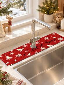 1pc Sink Faucet Absorbent Mat, Christmas Tree Pattern, Drainage Mat, Suitable For Kitchen, Bathroom Sink, Countertop, Drainage Mat, Diatomaceous Earth Material, Trimmable, Quick-Dry Mat - Multicolor - View 4