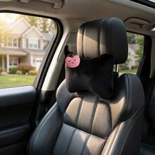 1pc Cute Cartoon Apple Car Headrest Neck Pillow, Cartoon Embroidered Plush Headrest, Provides You With A Comfortable Driving Experience - A - View 3