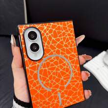 電鍍皮革可折疊手機保護殼，相容 iPhone Duo、Galaxy Z Fold 8、8 Ultra - 橘色 - 查看 2