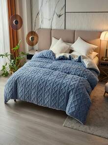 1pc Solid Color Soft Skin-Friendly Plush Fleece Multifunctional Blanket Duvet Cover Casual Throw, Suitable For Bedroom And Guest Room - Blue - View 7