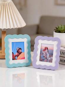 1/5pcs Cute Wavy Border Small Picture Frame, 3inch Mini Photo Holder, Pastel Color Tabletop Standing Frame For & Kpop Photocards, Room Table Decor & Gift - Multi-color - View 7