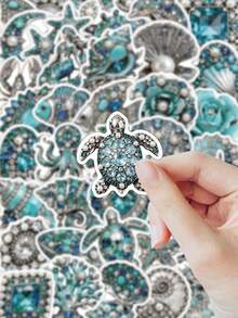 54 Pcs Printed Ocean Jewel Stickers Pack, Sea Creature Rhinestone Gems Pattern Vinyl Waterproof Decals, Seashell Starfish Mermaid Turtle Stickers For Journal Water Bottle Phone Case Laptop, Coastal Beach Decor Sticker Pack For Teens Girls Women - Ocean Jewelry - View 2
