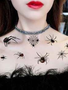 10pcs Spider Web Temporary Tattoo Stickers, Realistic Tattoo Decals For Men And Women, Halloween Party Use, Waterproof Fake Tattoos - Multicolor - View 4