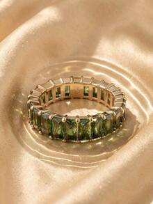 SWAROVSKI 5648909 Matrix Green Rectangular Crystal Full Eternity Ring, Stackable Women's Jewelry, Birthday Gift For Girlfriend - Gold + Green - View 4