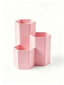Ins Style Hexagonal Multi-Compartment Makeup Brush Holder, Vanity Makeup Organizer Box, Lightweight Plastic Multi-Purpose Desktop Cosmetic & Stationery Dual-Use Pen Holder - Multicolor - View 9