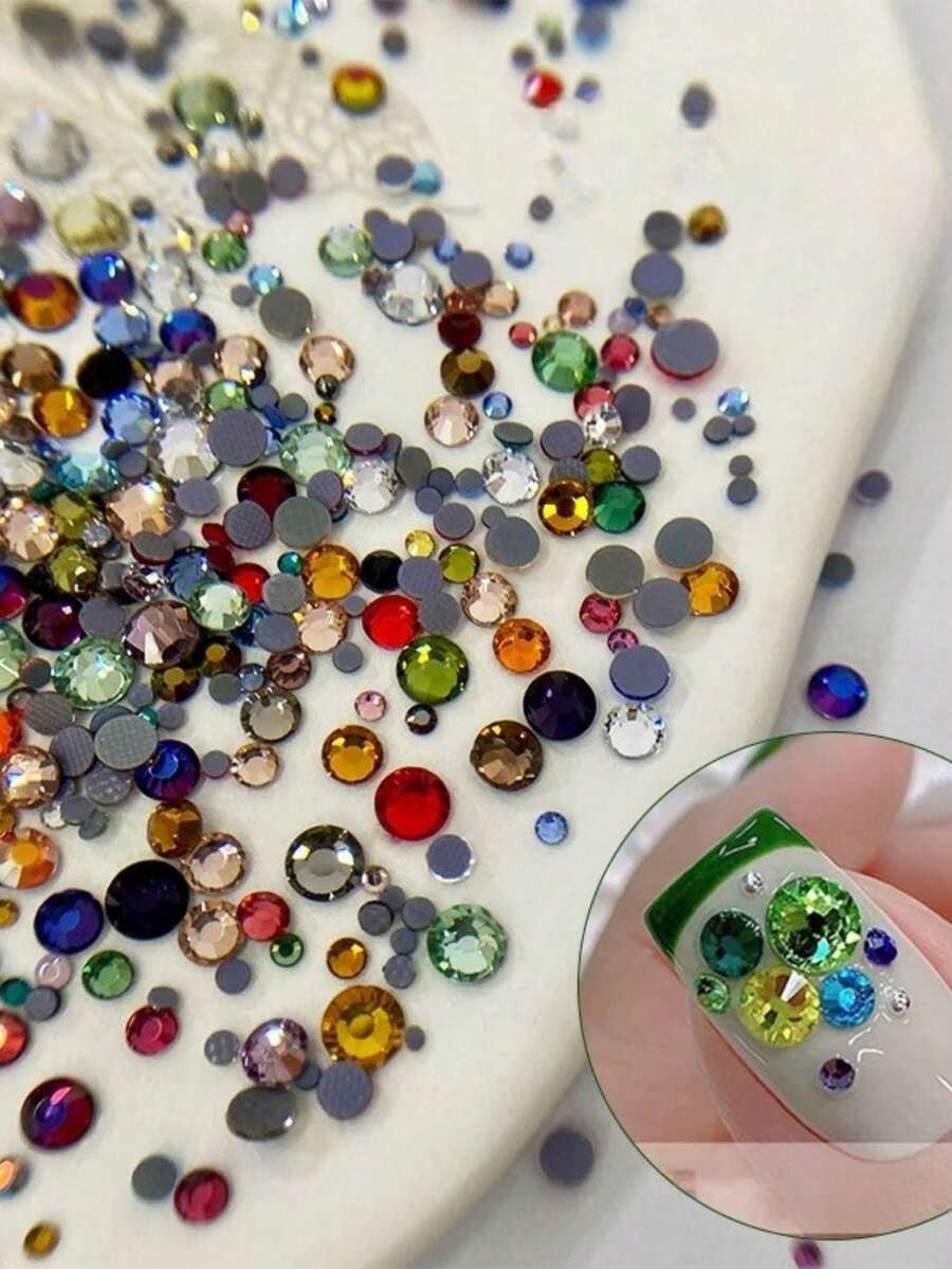 2400/1200/500 Pieces: New Summer Colorful Polka-Dot Nail Art Decorations – Exquisite Flat-Back Rhinestones, Simple & Sparkling Colored Gemstones, And Mixed 3D Nail Accessories - Multicolor - View 1