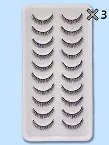 10 Pairs Full Fake Eyelashes Transparent Style Faux Mink Lashes Natural Long Gift For Women - Black - View 12