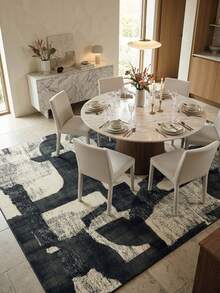 1PC Black & White Abstract Color Block Area Rug, Faux Cashmere Material Rectangular Modern Abstract Art Pattern, Machine Washable Suitable For Living Room Bedroom Daily Home Decor, Aesthetic Home Decoration - Multicolor - View 5