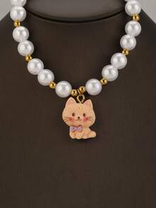 1 Cute Cat Necklace, Pearl Beaded Cat Collar, Cartoon Cat Charm Pet Jewelry, Cat Stuff For Small Cats Daily Wear & Photo Decor - Multicolor - View 16