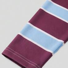 Men's Purple & Blue Colorblock Gradient Striped Polo Collar Long Sleeve Casual Retro Top, Suitable For Commute, Campus And Daily Wear, Spring/Autumn - Blue - View 8
