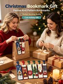 6pcs Christmas Theme Cross Stitch Bookmark Set, DIY Christmas Bookmark Kit, Medium Grid 3-Strand Embroidery Thread, Christmas Tree, Bell And Fireplace Patterns, Includes Needle, Thread, Instructions, Threader And Threading Tool Kit - Multicolor - View 2