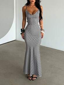 Autumn Leopard Print Backless Spaghetti Strap Dress Women Elegant Party Date Dress - Black and White - View 3