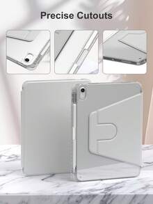 適用於 iPad 5/6/7/8/9/10/11、Mini 6/7、Air 1/2/3/4/5/11 吋 (M2)/11 吋 (M3)/13 吋 (M2)/13 吋 (M3)、Pro 12.9 吋 (3/4/5/6) 的旋轉保護殼，內建筆槽，360 度旋轉支架蓋，透明背板，自動喚醒/睡眠，灰色 - 淺灰色 - 查看 6