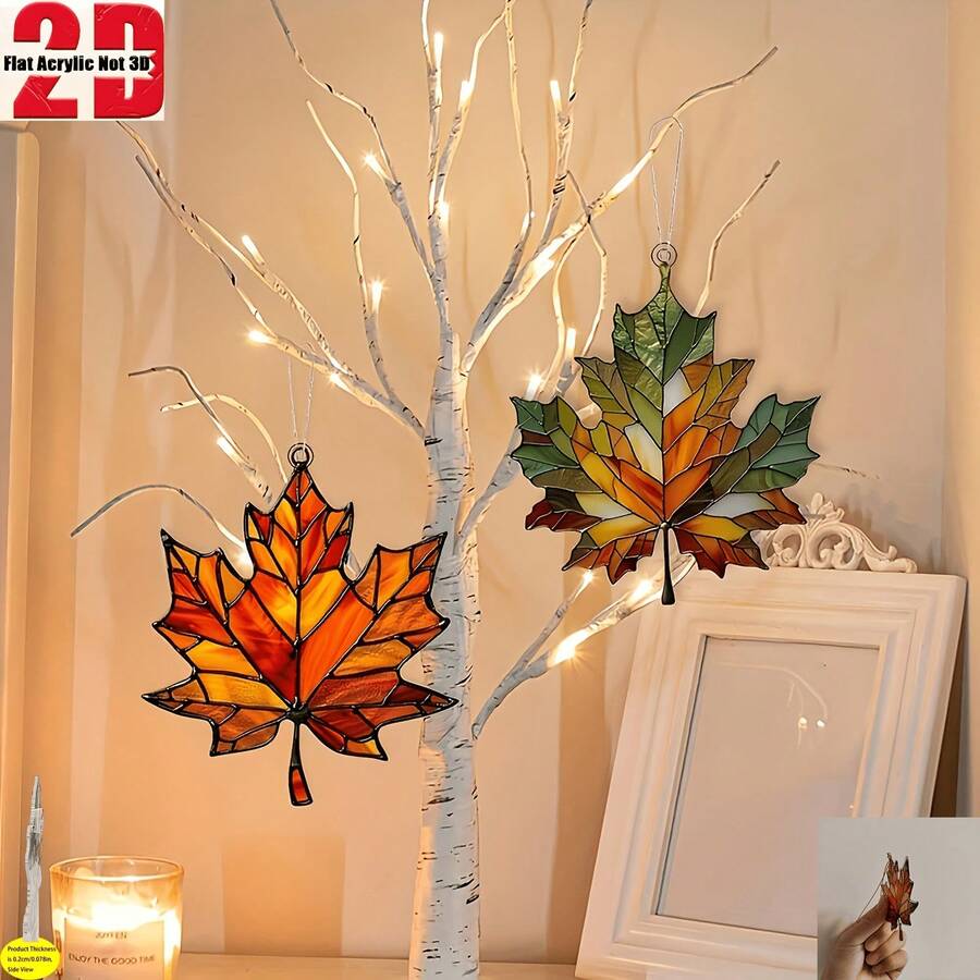 2D Flat 3-Piece Acrylic Maple Leaf Light Catcher Hanging Decor, Suitable For Thanksgiving, Christmas And Halloween, Plastic Decoration, Can Be Hung On Windows, Home Decor And Entryway Door - A - View 1