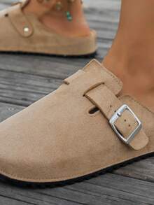 Men's Casual Retro Slouchy Shoes Half-Toe Slippers With Adjustable Buckle, Fashionable And Comfortable Autumn/Winter Slippers, Multiple Colors Available - Khaki - View 9