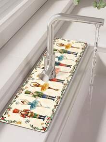 1pc Sink Faucet Water Absorption Mat, Christmas Doll Pattern, Drainage Mat, Suitable For Kitchen, Bathroom Sink, Countertop, Drainage Mat, Diatomaceous Earth Material, Trimmable, Quick Drying Mat - Multicolor - View 7