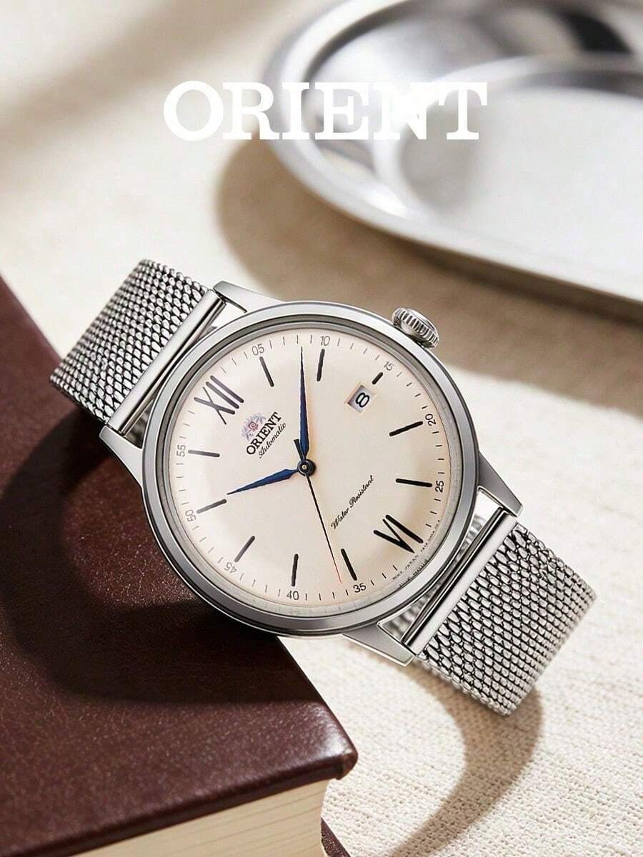 Orient Men's Bambino V6 Automatic Mechanical Watch, Beige Dial With Roman Numeral Markers, Metal Mesh Strap, 30m Water Resistant, RA-AC0020G30B - Silver - View 1
