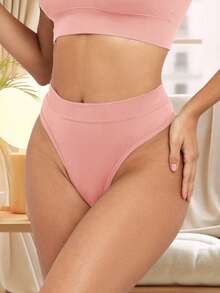 Rosiemei 3pcs Plus Size Women's Thong Panties, Comfortable Elastic Breathable Seamless Underwear, Sports Panties, Simple Solid Color - Multicolor - View 10