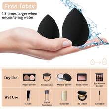 13 Pcs Total Black Makeup Accessory Set, Includes Beauty Sponges, Powder Puffs And Silicone Brush Cleaning Bowl. High Density Sponge Absorbs Less Foundation, Wet And Dry Dual Use For Natural Flawless Base Makeup - Black - View 8