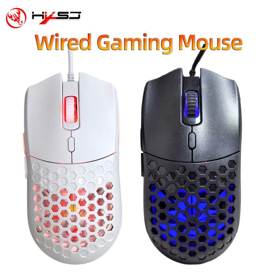 HXSJ New USB Wired Mouse With Colorful Backlighting, Featuring 6 Buttons And Optical Sensor. The Movement Speed Is Adjustable Up To 6400 Suitable For Home And Office Computer Accessories. - View 1