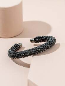 1pc Women's Elegant Rhinestone Open Bangle Bracelet Suitable For Daily Wear - Gun Black - View 4