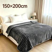 1pc Luxury Double-Sided Faux Rabbit Fur Blanket - Comfortable Striped Flannel, Medium Thickness, Lightweight And Breathable, Soft As A Cloud, Warm And Cozy, Suitable For Napping, Office, Camping, Sofa - Multi-Functional Polyester Bedspread, Christmas Gift - Dark Grey - View 9