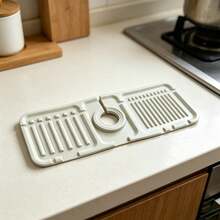 Faucet Sink Draining Mat, Foldable & Extendable Water-Guiding Draining Board, Kitchen Countertop Waterproof & Anti-Overflow Tool, Direct Water Flow Into Sink To Prevent Countertop Water Accumulation And Mold. Multi-Purpose Mat For Bowls, Cups, Fruits & Vegetables Draining, Also Suitable As Makeup Brush Drying Mat, DIY Anti-Stain Mat, Bar Water Control Mat & Pet Bowl Water-Resistant Mat. Soft Texture, Foldable & Space-Saving Storage, Fits Most Faucets, Ideal For Renters, Cleanliness Enthusiasts, DIY Hobbyists, Great As A Gift. 1pc/2pcs - White - View 4