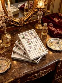1-9pcs Velvet Jewelry Tray Set, Large Capacity, Independent Compartments, Stackable Jewelry Display Stand For Earrings, Necklaces, Bracelets, Rings, Hair Clips - Multicolor - View 3