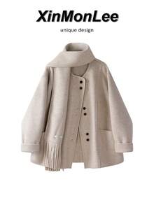 Premium Vintage Loose Overcoat With Buttons, Suitable For Evening Dates, Travel And Daily Wear In Spring And Autumn - Apricot - View 1