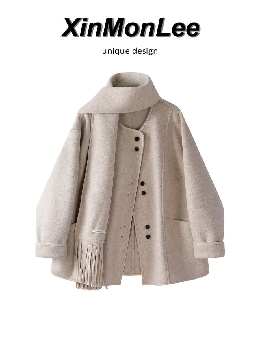 Premium Vintage Loose Overcoat With Buttons, Suitable For Evening Dates, Travel And Daily Wear In Spring And Autumn - Apricot - View 1