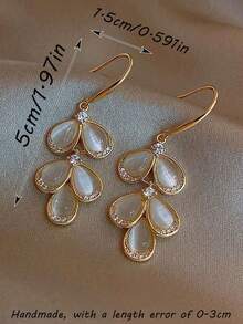 rundraw 1 Pair Women's Cat Eye Stone Rhinestone Leaf Dangle Earrings, Suitable For Daily Wear - Multicolor - View 4