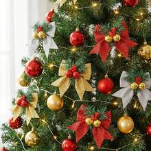Christmas Bow Ornament With Artificial Pine Branches, Red Berries And Gold Bells, Suitable For Christmas Tree, Wreath, Gift Box Holiday Decoration - Christmas Gift - Birthday Gift - Perfect Gift - Holiday Gift - Small Gift - Multiple Styles - View 9