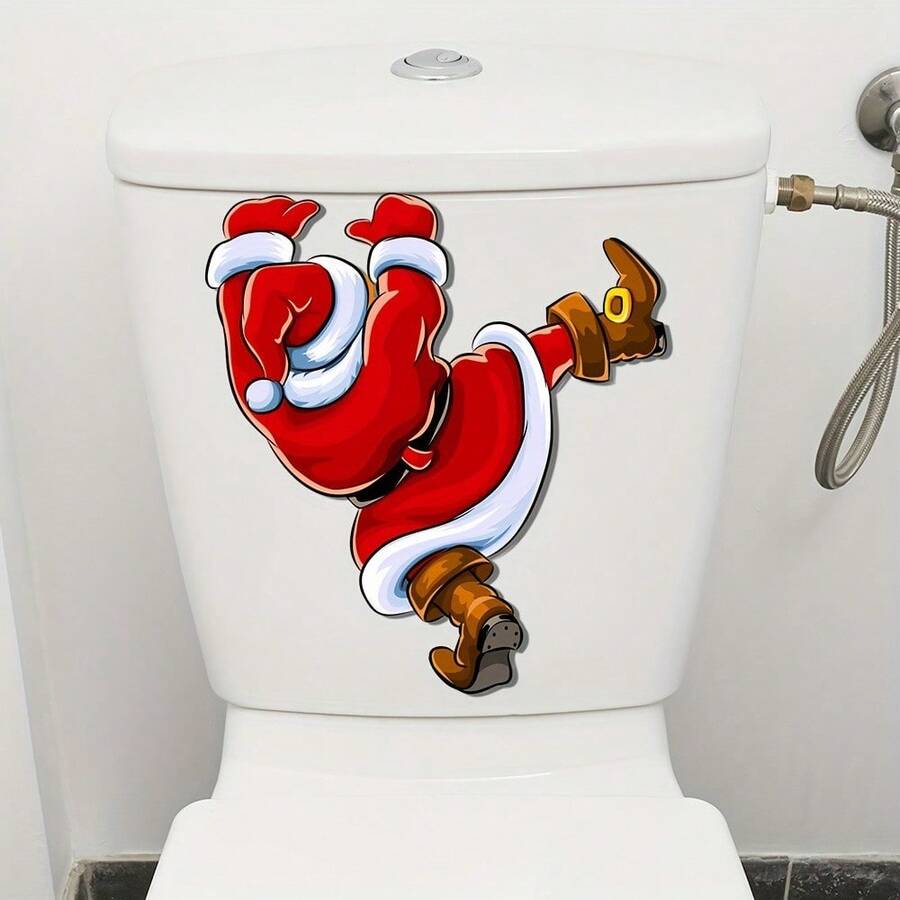 1pc Christmas Creative Climbing Santa Claus Pattern Toilet Seat Decorative Sticker - A - View 1