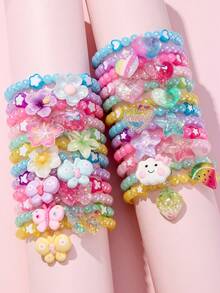 24Pcs Kids Beaded Bracelet Set, Ideal For Daily Wear, Holiday & Party, Birthday Gifts For Girls - Multicolor - View 9