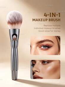 4 In 1 Magnetic Makeup Brushes Set, Soft Synthetic Bristles Foundation Brush Blush Brush Eyeshadow Brush Concealer Brush Highlight Brushes, Professional Makeup Brushes For Face Eye Makeup - Grey - View 2