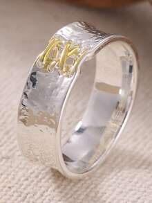 YOYO Two-Tone Hammered Texture Ring, Women's Textured Wide Band Ring, Fashion Jewelry - Two-color - View 8