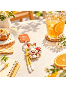 MINISO Pokemon Scorbunny Character Keychain With Pokeball Charm And Yellow Rope Strap For Handbag Backpack Keys, Birthday Christmas Gift - Style 1 - View 2